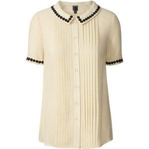 ISO Orla Kiely White Cream Silk Georgette Blouse Floral Collar